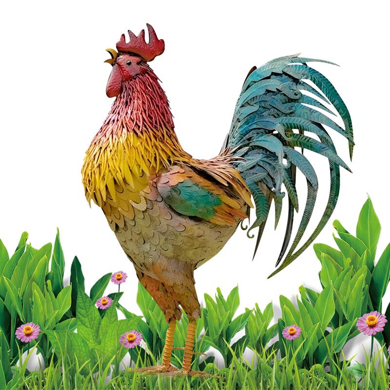 Home Security Yard Sign - 30cm Garden Metal Iron Rooster Statue