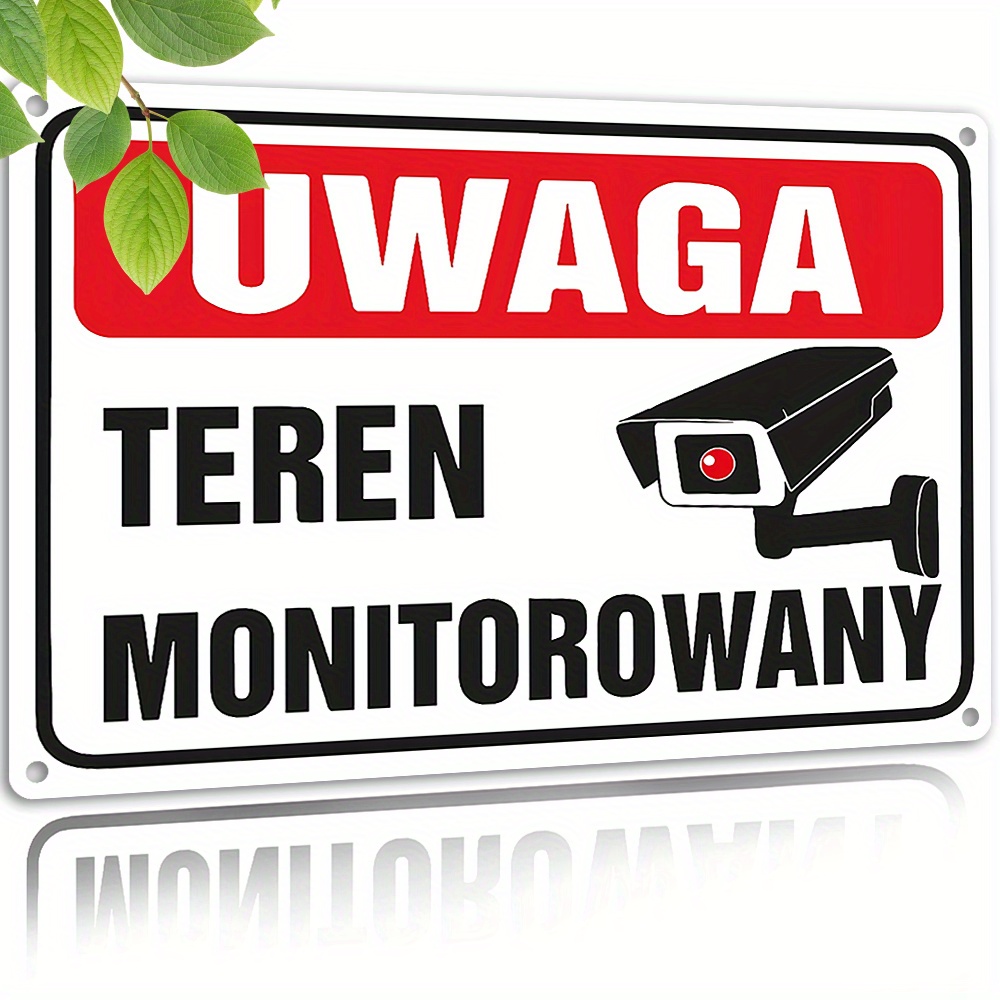 Home Security Monitoring - 2D Flat,Vintage Metal Sign,Polish Surveillance Sign