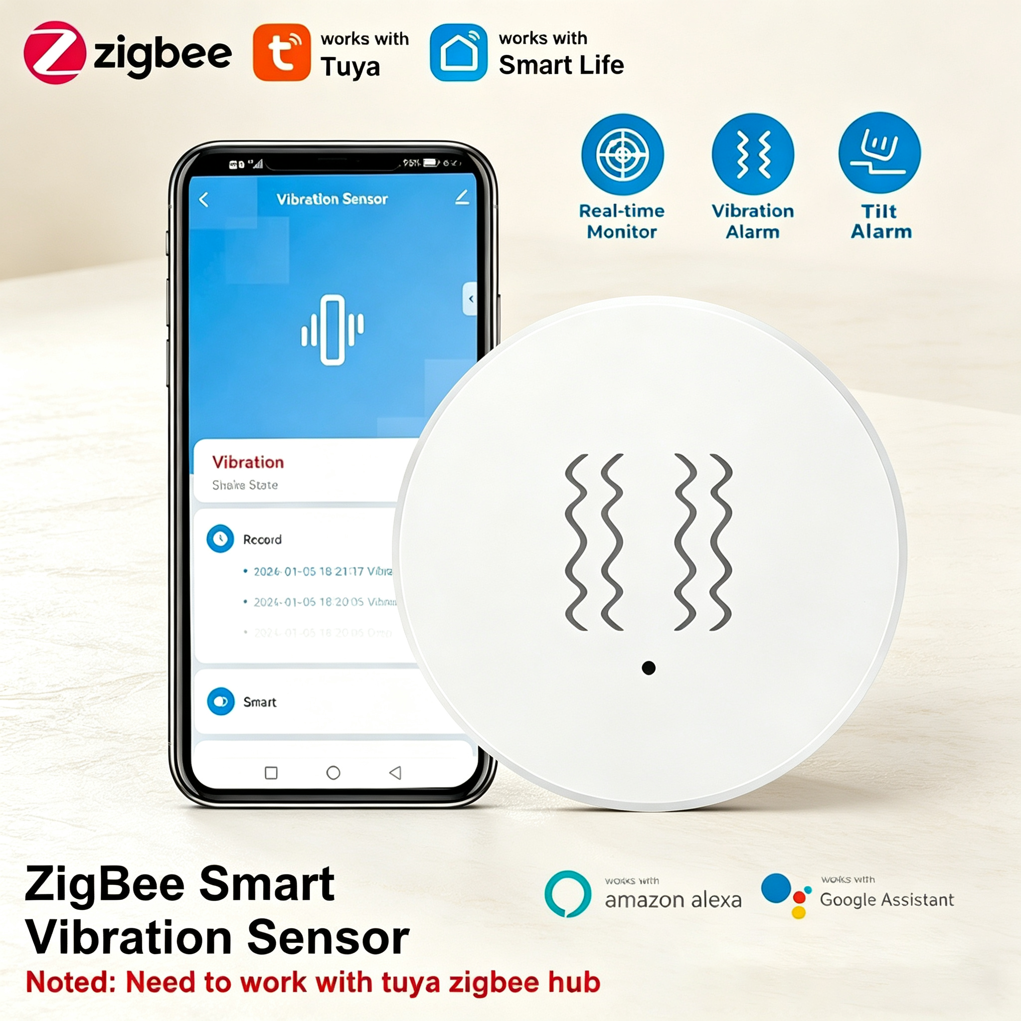 Home Security Monitoring System - Tuya ZigBee Smart Vibration & Tilt