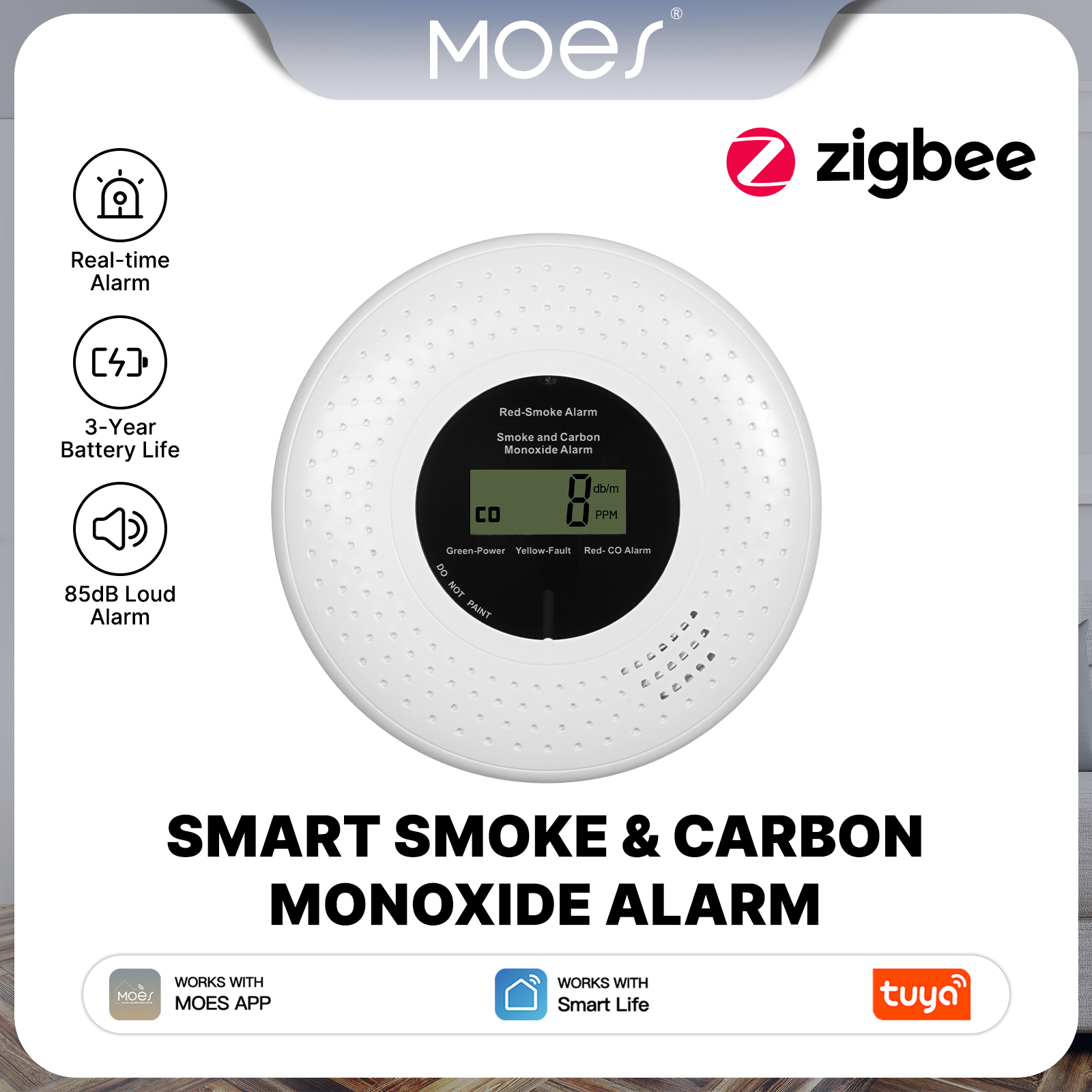 Home Security Monitoring - MOES Tuya Zigbee Smart Smoke Carbon